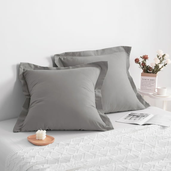 Super Soft Brushed Microfiber Euro Pillow Shams Set of 2, Machine Washable Square Pillow Cases, 26 x 26 inches, Smoky Gray