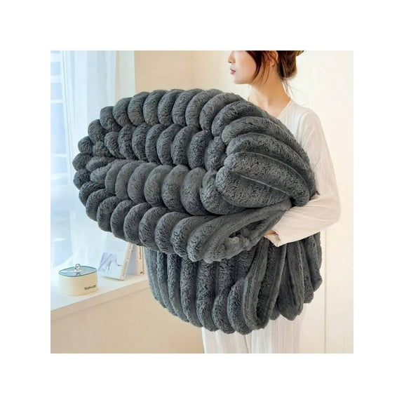 Super Soft Bubble Faux Rabbit Fur Blanket - Warm Plush, Machine Washable, Double-Sided, All-Season (Queen/King Sizes). Multifunctional for Office/Bedroom/Sofa/Travel - Cooling Throw