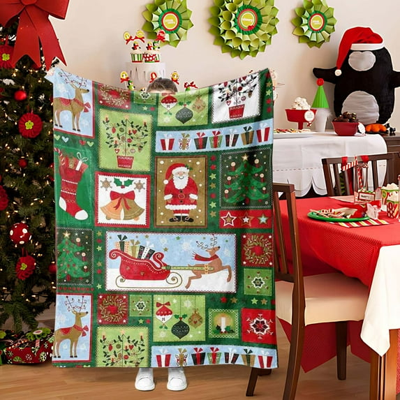 Super Soft Christmas Flannel Blankets, Holiday Theme Home Decoration Warm and Cozy Throw Blanket for Winter Bedding, Couch and Gift 29.52x39.37Inch Multicolor
