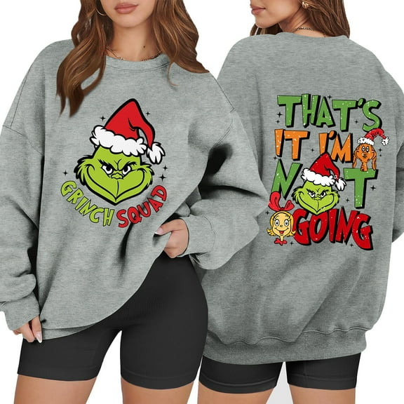 Super Soft Christmas Sweatshirts for Women Xmas Tree Fall Cute Santa Graphic Pullover Gray Large