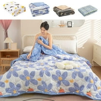 Super Soft Cotton Quilt Blanket | Washed Thicken Winter Thermal Bedding | Breathable Cooling Insulation | Machine Washable | 150x100cm 59x39in | Gray Blue White