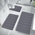 thumbnail image 1 of Foam Bath Mat Set 3 Piece | Velvet Fleece Bathroom Rugs Non-Slip Thick Water Absorbent Machine Washable | Modern Rubber Back | 16x24in 16x20in 15x17in | Dark Gray Khaki, 1 of 9