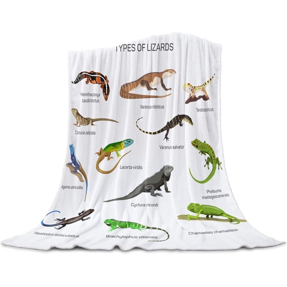 Super Soft Cozy Fannel Fleece Blanket Microfiber Throw Blanket Set of Reptile Icons Types of Lizards Warm Luxury Plush Bed Blanket for Kids Adults All Season Home Decor 40x50 Inch Twin Size