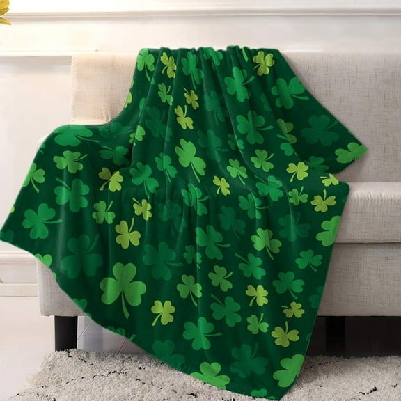 Super Soft Cozy Flannel Fleece Blanket St. Patrick''s Day Lightweight Comfy Throw Blanket for Bed/Couch/Sofa/Camping- Green Lucky Shamrocks Irish Clover 39 x 49 Inche