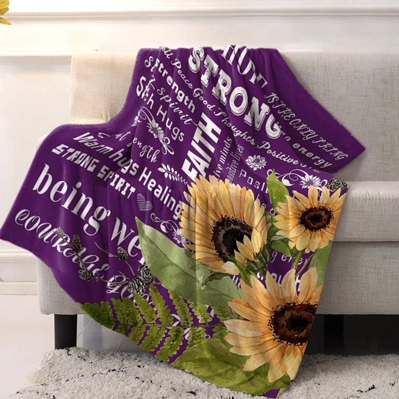 Super Soft Cozy Flannel Fleece Blanket Sunflower Positive Words Lightweight Comfy Throw Blanket for Bed/Couch/Sofa/Camping- Warm Hugs Positive Energy Healing Thoughts 49 x 59 Inche