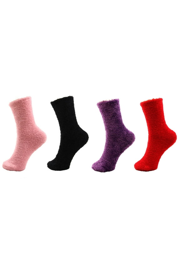 Super Soft Cozy Fun Fluffy Plush Furry Warm Fuzzy Comfy Slipper Socks - Assortment K - 4 Pair Value Pack