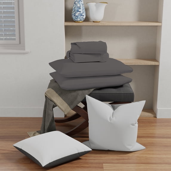 Color Sense Cotton Rich Jersey Bedsheet Set, Super-Soft & Cozy Knitted, 4-Piece Full Dark Gray