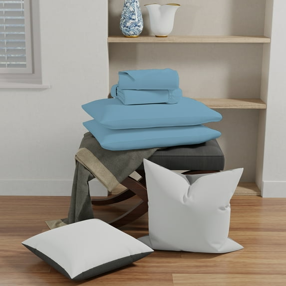 Color Sense Cotton Rich Jersey Bedsheet Set, Super-Soft & Cozy Knitted, 4-Piece King Sky Blue