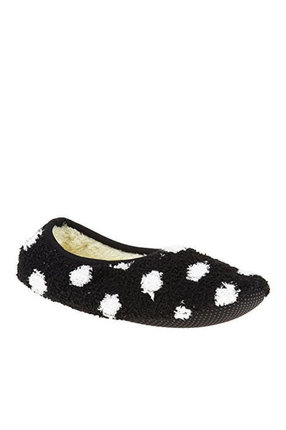 Super Soft Cozy Slippers with Slip-Resistant Bottom Sole (Medium (Womens 7.5-9), Black with White Dots)