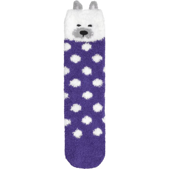 Super Soft Cozy Warm Cute Animal Non-Slip Fuzzy Crew Winter Socks, 1 Pair Purple Polar Bear