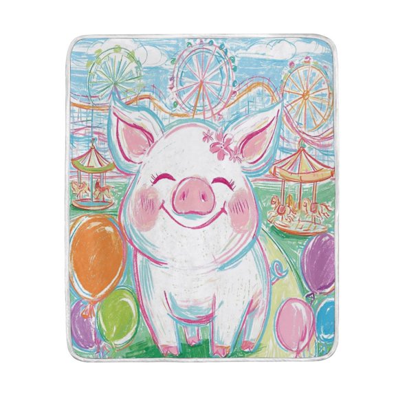 Super Soft Crystal velvet+Arctic Wool Throw Blanket 50x60in Cozy Couch Blanket for Sofa Bed Travel, Carnival Pig Printed