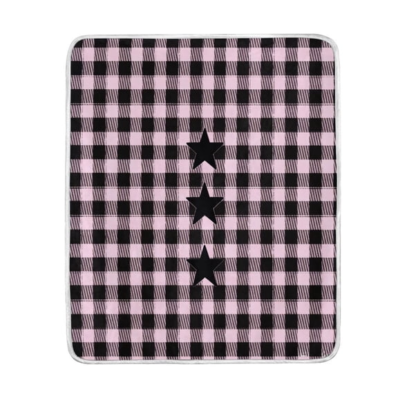 Super Soft Crystal velvet+Arctic Wool Throw Blanket 50x60in Cozy Couch Blanket for Sofa Bed Travel, Pink-plaid Stars Printed