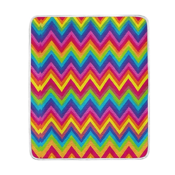 Super Soft Crystal velvet+Arctic Wool Throw Blanket 50x60in Cozy Couch Blanket for Sofa Bed Travel, Vibrant Color Bars Printed