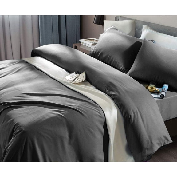 Super Soft Dark Grey Microfiber Bed Sheet Set 1800 Thread Count King Size