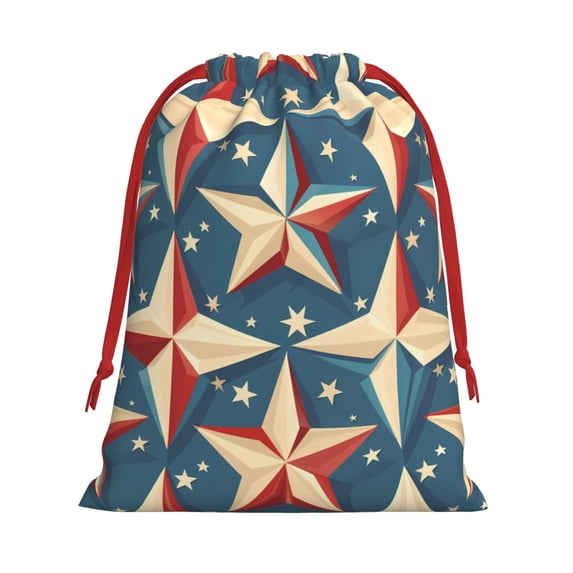 Super Soft Fabric Gift Bag Contraction Free Bag Mouth Pull Rope Design Red Ribbon Mouth For The Festival Independence Day Theme Elements Star (7) Large