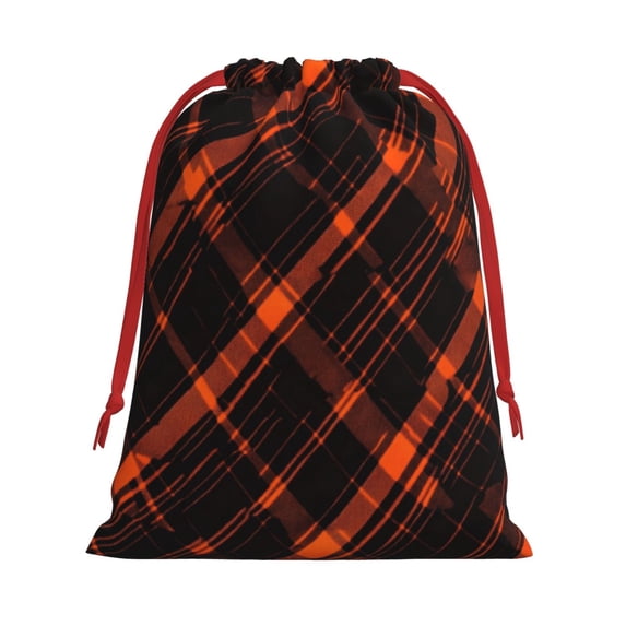Super Soft Fabric Gift Bag Contraction Free Bag Mouth Pull Rope Design Red Ribbon Mouth For The Festival Argyle Plaid Darkorange_4 Small