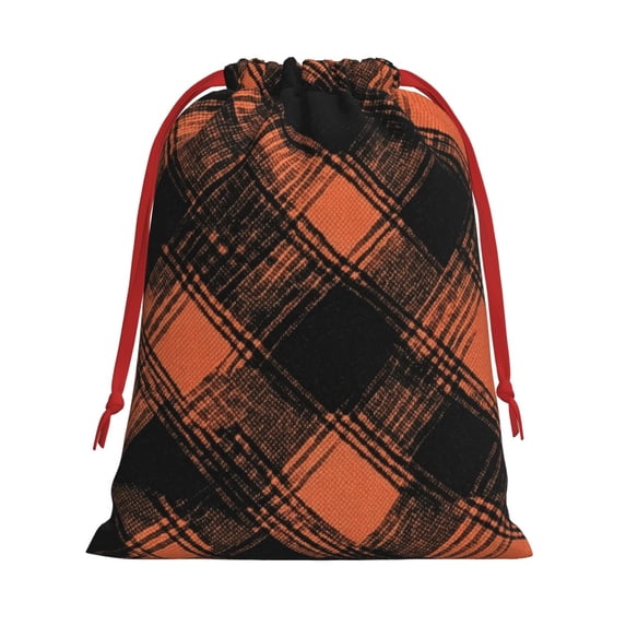 Super Soft Fabric Gift Bag Contraction Free Bag Mouth Pull Rope Design Red Ribbon Mouth For The Festival Argyle Plaid Darksalmon_1 Small