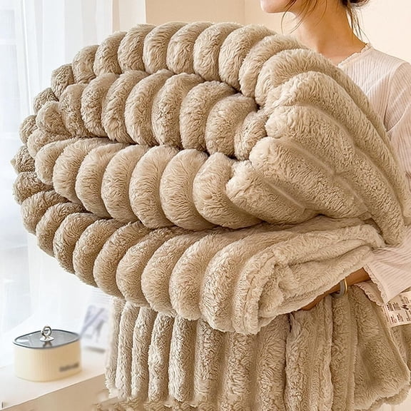 Super Soft Faux Fur Ribbed Fleece Throw Blanket, Cosy Warm Winter Thick Fleece Blanket for Sofa Bed Couch, Chunky Ribbed Cord Throw Blankets