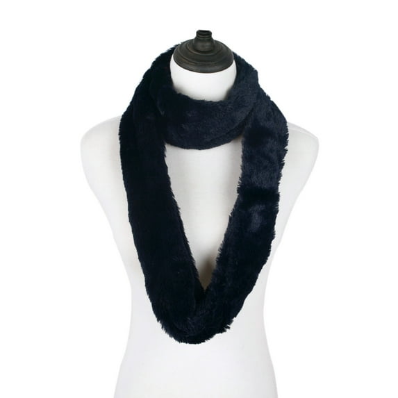 Super Soft Faux Fur Solid Color Warm Infinity Loop Circle Scarf, Navy