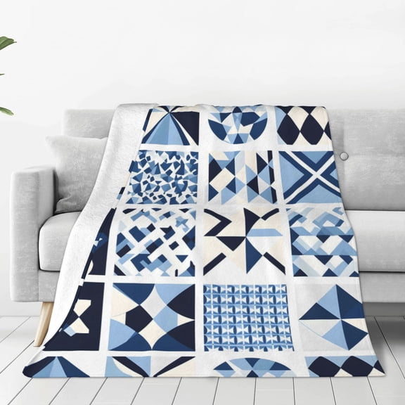 Super Soft Flannel Blanket Light Weight Super Soft Anti Pilling Anti Wrinkle Anti Allergy Fast Dry Easy To Care Aliceblue Geometric Patterns_2 60"X50"
