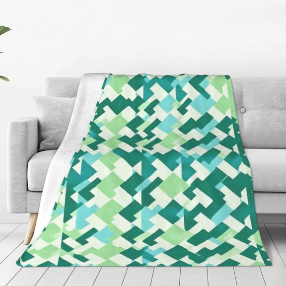 Super Soft Flannel Blanket Light Weight Super Soft Anti Pilling Anti Wrinkle Anti Allergy Fast Dry Easy To Care Lightseagreen Colorful Houndstooth_3 60"X50"