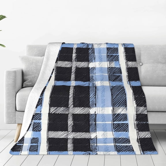 Super Soft Flannel Blanket Light Weight Super Soft Anti Pilling Anti Wrinkle Anti Allergy Fast Dry Easy To Care Mediumblue Houndstooth Buffalo Plaid Tartan Check Scotland Hand-Drawn Sketch_3 40"X30"