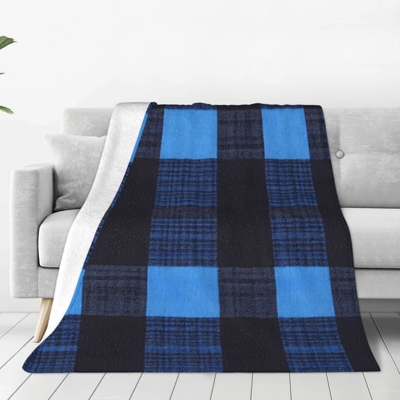 Super Soft Flannel Blanket Light Weight Super Soft Anti Pilling Anti Wrinkle Anti Allergy Fast Dry Easy To Care Midnightblue Buffalo Plaid Check Tartan Scotland_4 40"X30"