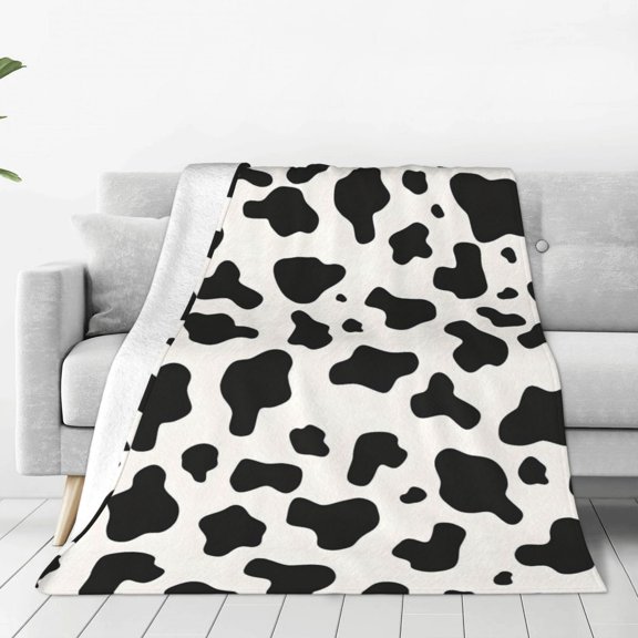 Super Soft Flannel Blanket Light Weight Super Soft Anti Pilling Anti Wrinkle Anti Allergy Fast Dry Easy To Care Simple Cow Print Pattern, Vector Art Style_1 60"X50"