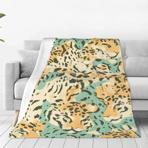 Super Soft Flannel Blanket Light Weight Super Soft Anti Pilling Anti Wrinkle Anti Allergy Fast Dry Easy To Care Tiger Skin Print Style Lightgreen_2 40"X30"