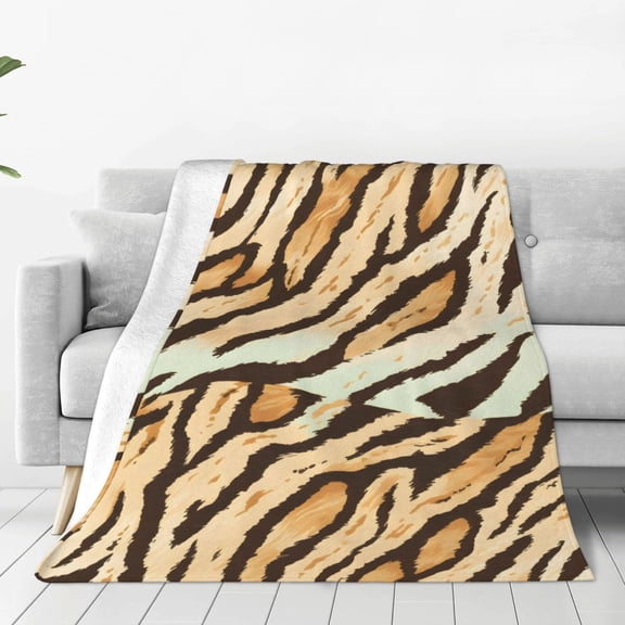 Super Soft Flannel Blanket Light Weight Super Soft Anti Pilling Anti Wrinkle Anti Allergy Fast Dry Easy To Care Tiger Skin Print Style Lightgreen_4 80"X60"