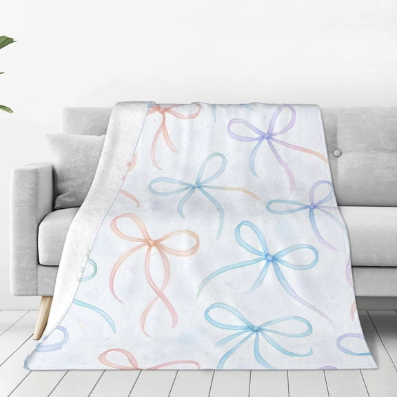 Super Soft Flannel Blanket Light Weight Super Soft Anti Pilling Anti Wrinkle Anti Allergy Fast Dry Easy To Care Watercolor Thin Rainbow Ribbon Bow Pattern 40"X30"