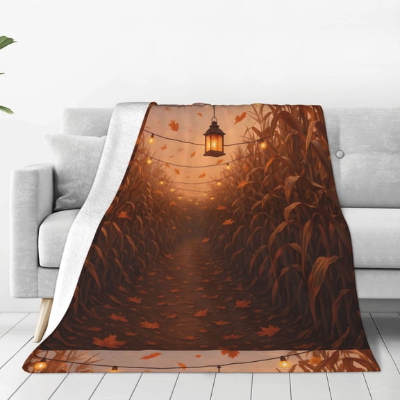 Super Soft Flannel Blanket Light Weight Super Soft Anti Pilling Anti Wrinkle Anti Allergy Fast Dry Easy To Care Autumn Cornfield 40"X30"