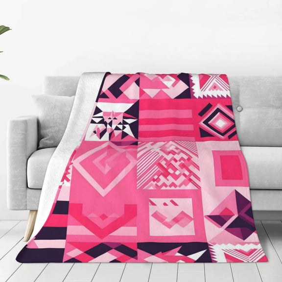 Super Soft Flannel Blanket Light Weight Super Soft Anti Pilling Anti Wrinkle Anti Allergy Fast Dry Easy To Care Hotpink Geometric Patterns_2 40"X30"