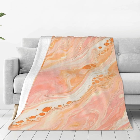 Super Soft Flannel Blanket Light Weight Super Soft Anti Pilling Anti Wrinkle Anti Allergy Fast Dry Easy To Care Peachpuff Marble_2 40"X30"
