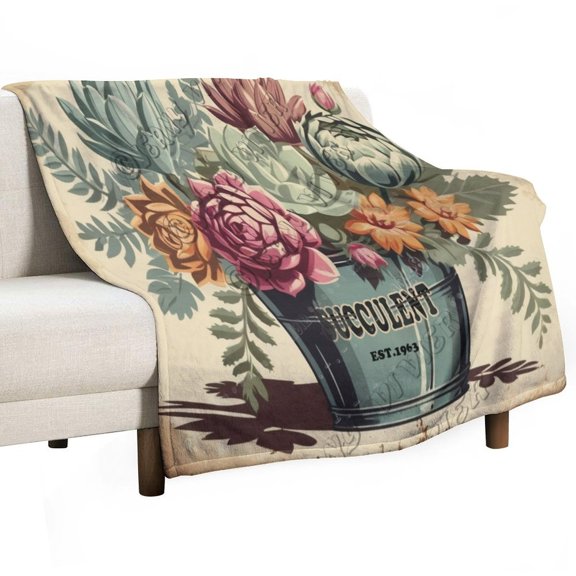 Super Soft Flannel Fleece Throw Blanket With Succulent Themed,Great for Sofas, Couches, Beds, Camping, and Travel, The Whole Room Feels Soft and Cozy 50"x60"