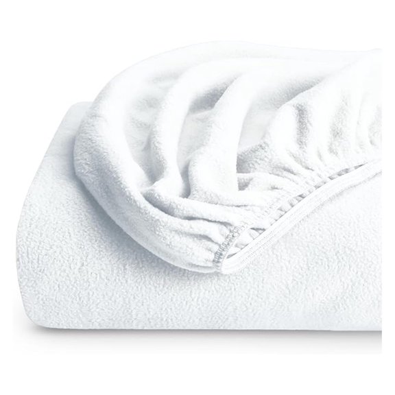 Super Soft Fleece Fitted Sheet - Split King Size - Extra Plush Polar Fleece - Deep Pocket - All Season Cozy Warmth (Split King, White)