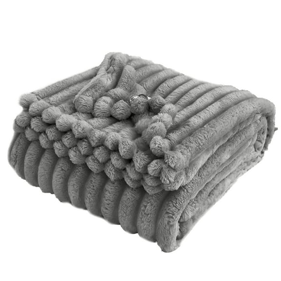 Super Soft Throw Blanket, Ribbed Fuzzy Couch Blanket, Lightweight All Season Bed Throw, Decorative Blanket, Thick Warm Furry Cozy Gifts (Grey, 78.7x70 Inches)