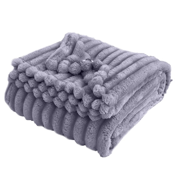 Super Soft Throw Blanket, Ribbed Fuzzy Couch Blanket, Lightweight All Season Bed Throw, Decorative Blanket, Thick Warm Furry Cozy Gifts (Purple, 90.5x78.7 Inches)