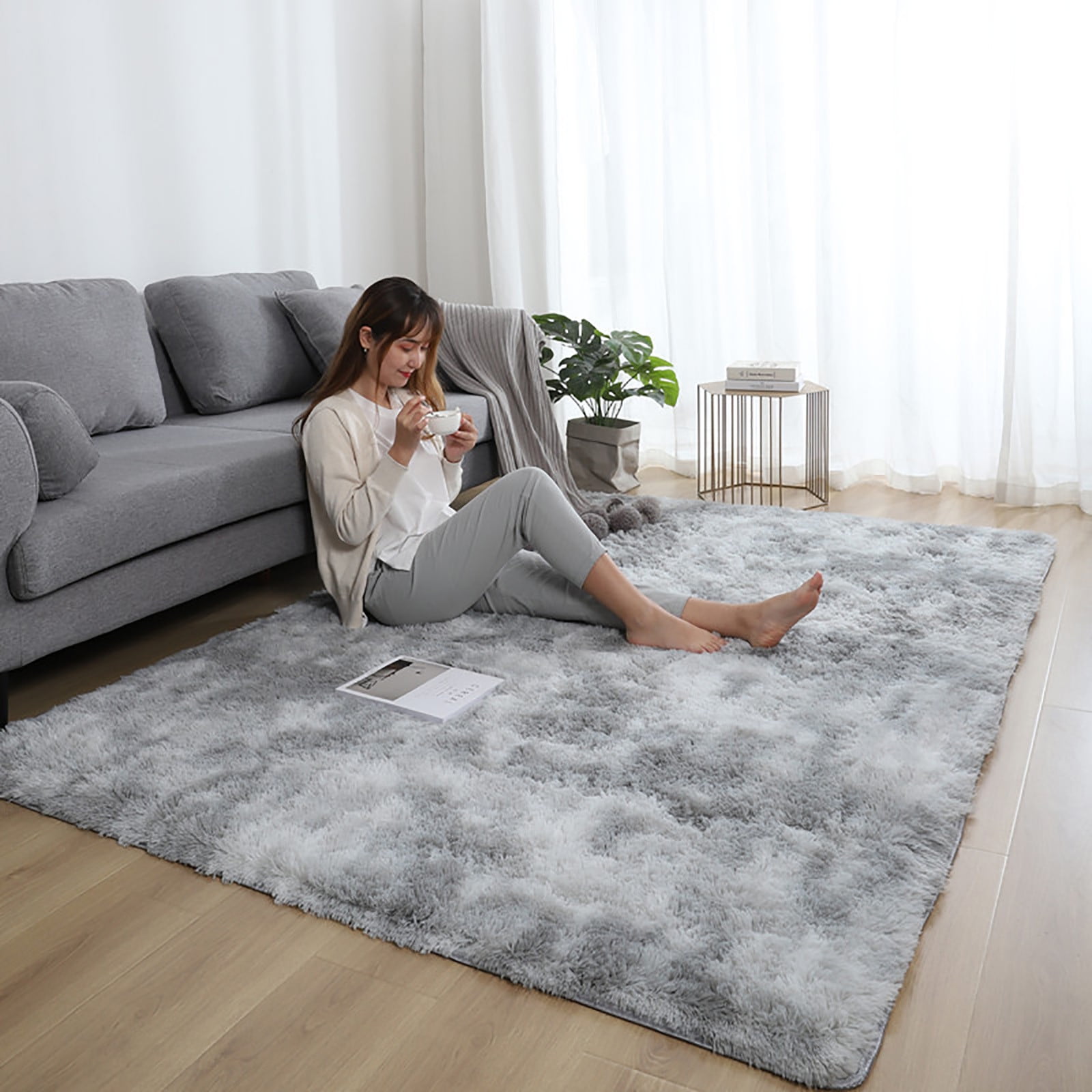 Super Soft Fluffy Rug for Living Room, Large Gray Shag Fuzzy Plush Area ...