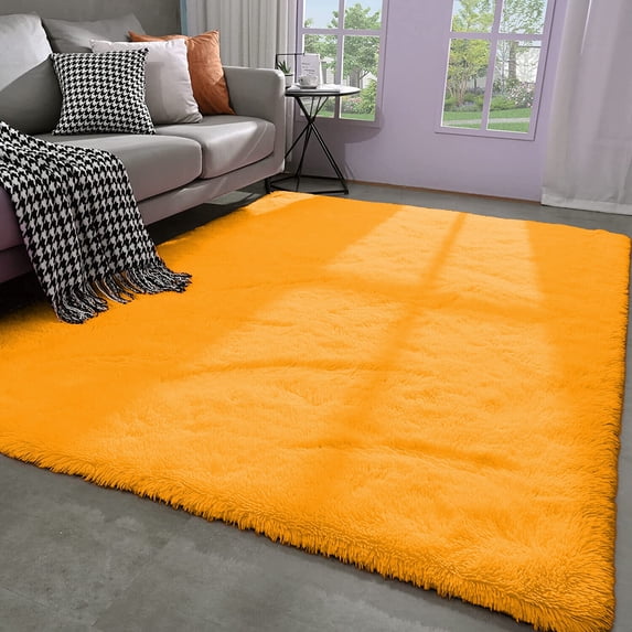Super Soft Fluffy Shaggy Rugs 6x9 Feet for Living Room Bedroom, Furry Dorm Throw Rug Non-Slip Indoor Floor Carpet, Orange