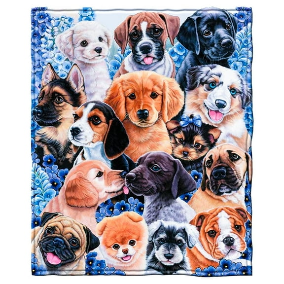 Dawhud Direct Puppy Fleece Blanket for Bed, 75" x 90" Queen Size Cute Fleece Throw Blanket for Girls, Women, Men and Kids - Super Soft Plush Dog Blanket Throw