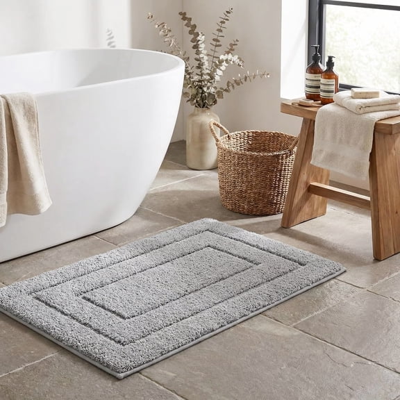 Super Soft Gray Bathroom Rug 16" x 24" Water Absorbent Microfiber Mat