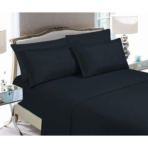 Super Soft Hotel Collection Sheet Set - Deep Pocket (16"), Wrinkle & Fade Resistant, Silky Microfiber, Queen, Black