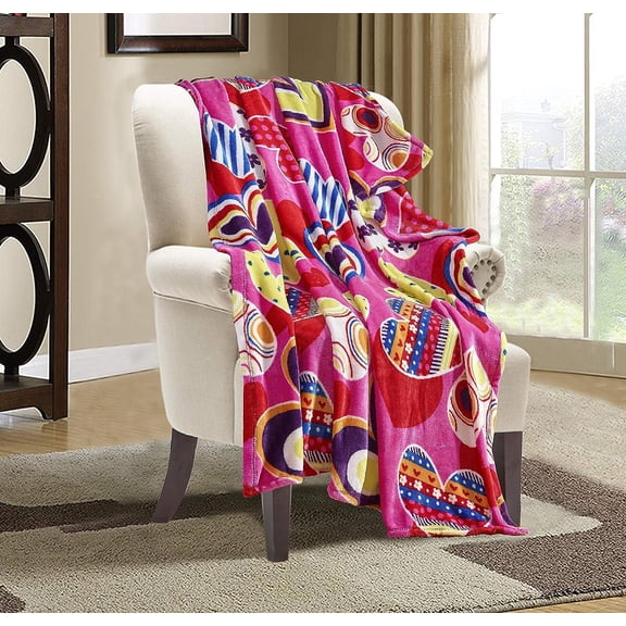 Super Soft Light Weight Blanket Prints Fleece Throw - All Year Round Home Decor, Fuzzy Warm and Cozy Throws, Couch and Gift, 50 x 60inch, Valentina Heart