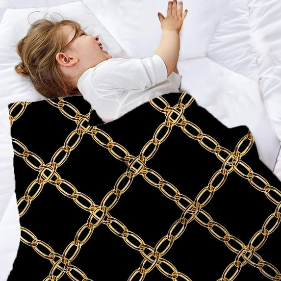 Super Soft Lightweight Golden Chain Flannel Blanket for Bed Sofa Couch Living Room Nursery Unisex Fleece Blanket for Children Adults Pets All Season Use 50 x 60 inches (Black)