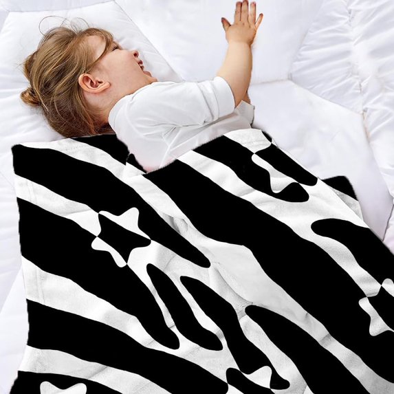 Super Soft Lightweight Star Zebra Pattern Flannel Blanket for Bed Sofa Couch Living Room Nursery Unisex Fleece Blanket for Children Adults Pets All Season Use 50 x 60 inches (Black Zebra)