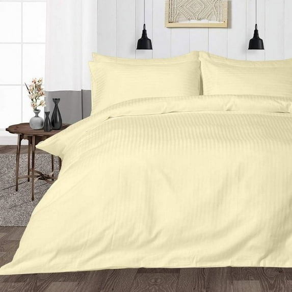 Super Soft & Luxury Duvet Cover Set 3 Piece -600 Thread Count, 1 Duvet Cover with Zipper Closure & 2 Pillow Cover, 100% Egyptian Cotton Comforter Cover-Ivory Stripe, Full Size