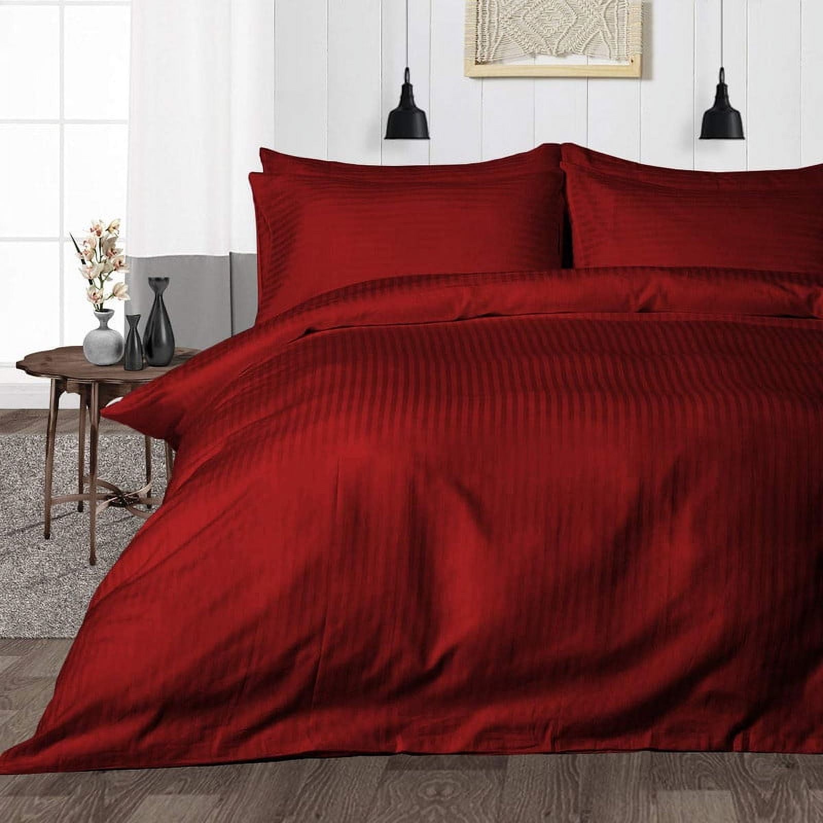 Super Soft & Luxury Duvet Cover Set 5 Piece -600 Thread Count, 1 Duvet Cover with Zipper Closure & 4 Pillow Cover, 100% Egyptian Cotton Comforter Cover-Burgundy Stripe, Full Size