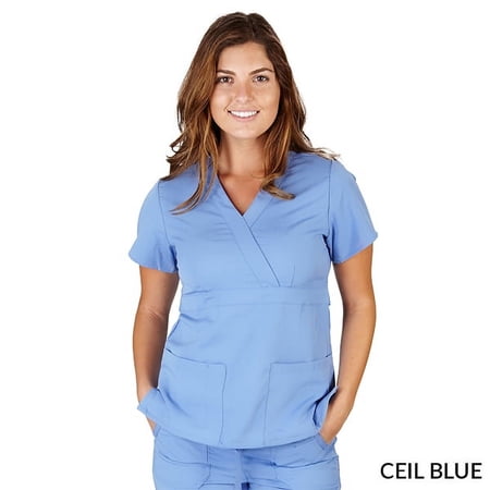 Super Soft Medical Scrub Top Premium Womans Junior Fit 3 Pocket Mock Wrap Top 8115