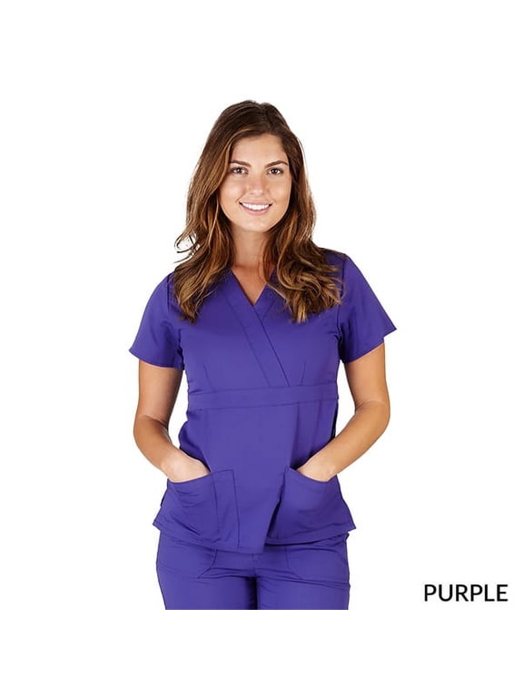 Super Soft Medical Scrub Top Premium Womans Junior Fit 3 Pocket Mock Wrap Top 8115